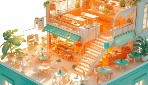 「こんな所で食ってみてーな」な屋上テラスのレストラン｜アイソメトリック３D画像｜無料イラスト素材