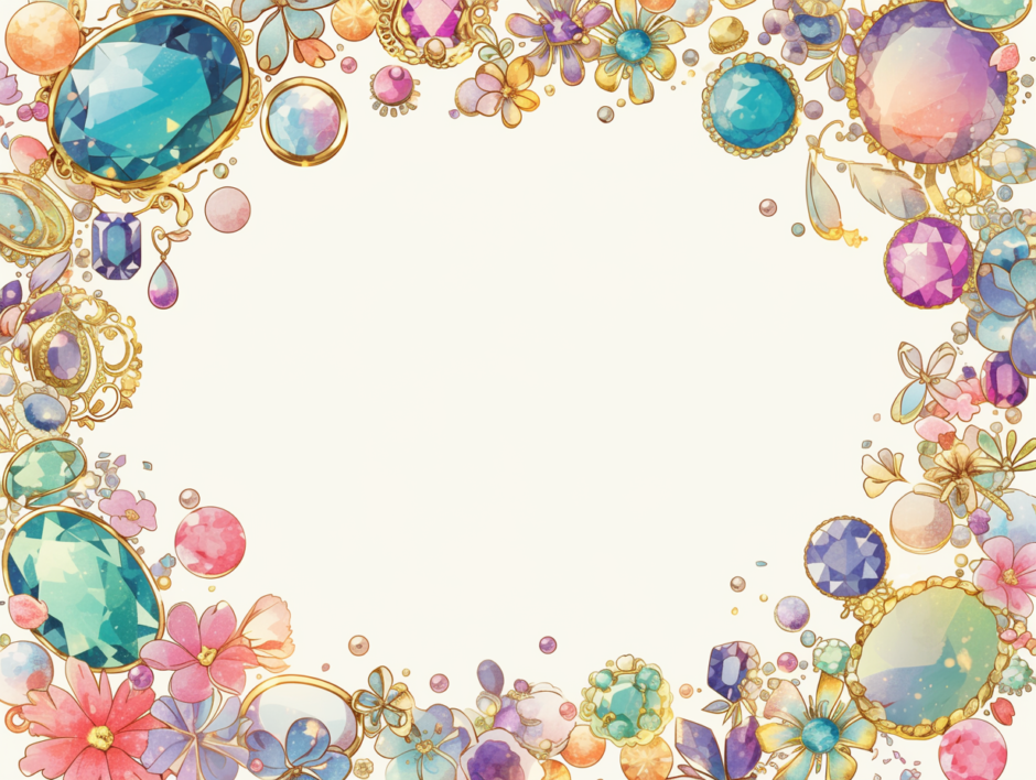 宝石と花のフレーム／飾り枠画像／フリーイラスト素材
