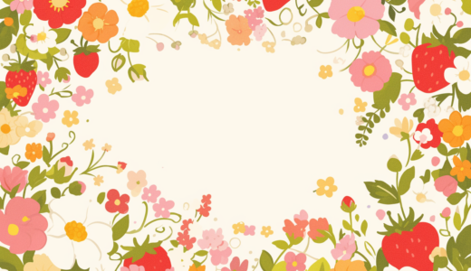 イチゴと花のフレーム｜飾り枠画像｜無料イラスト素材