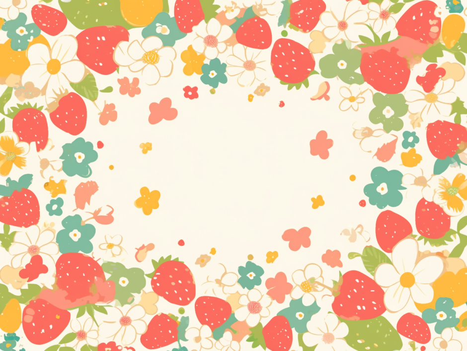 イチゴと花のフレーム／飾り枠画像／フリーイラスト素材