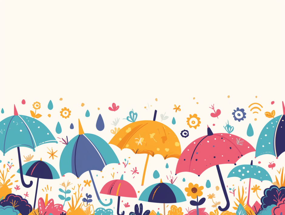 傘や雨、花や植物のモチーフにした背景画像／飾り枠画像／フリーイラスト素材