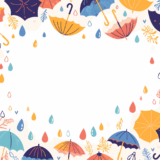 傘や雨、植物をモチーフにしたフレーム｜飾り枠画像｜無料イラスト素材