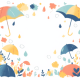 傘や雨、植物をモチーフにしたフレーム／飾り枠画像／フリーイラスト素材
