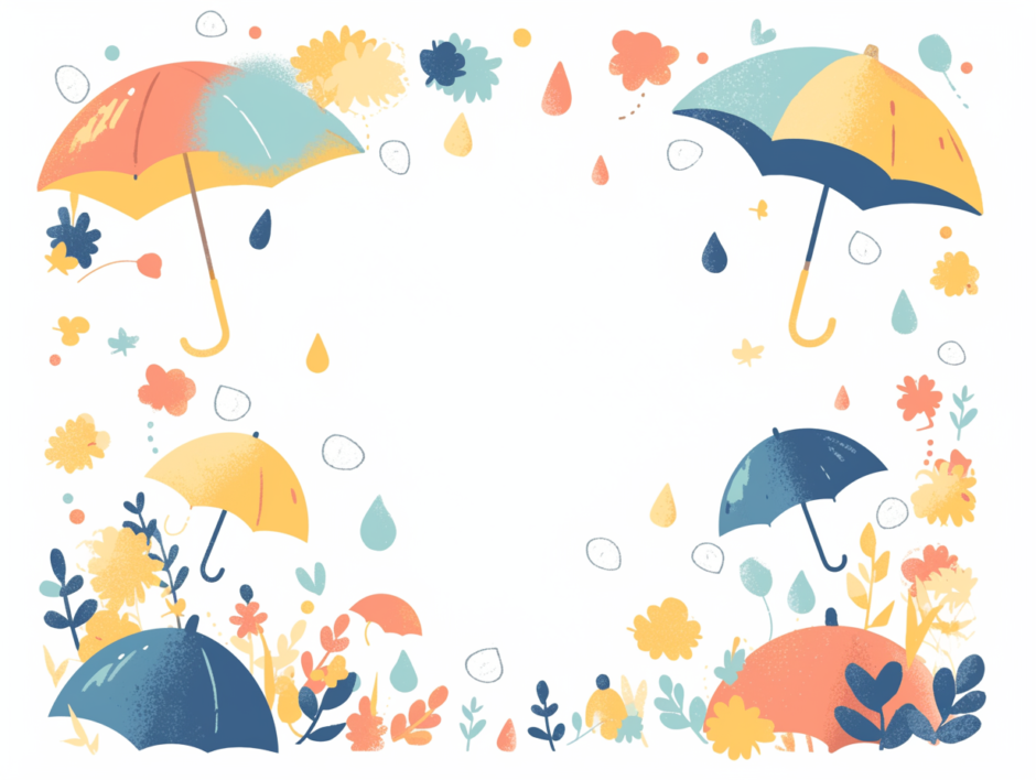 傘や雨、植物をモチーフにしたフレーム／飾り枠画像／フリーイラスト素材