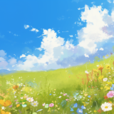 夏空と草原の風景｜背景画像｜無料イラスト素材