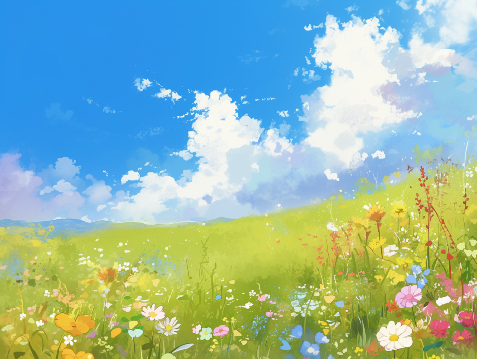夏空と草原の風景／背景画像／フリーイラスト素材