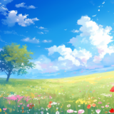 夏の草原と青空／背景画像／フリーイラスト素材