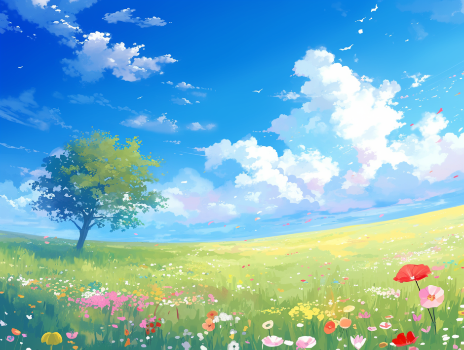 夏の草原と青空／背景画像／フリーイラスト素材