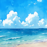 夏の海と空。水彩画風イラスト｜背景画像｜無料イラスト素材