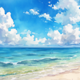 夏の海と空。水彩画風｜背景画像｜無料イラスト素材