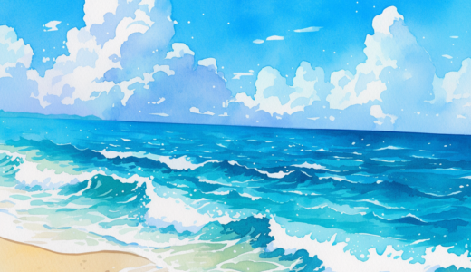 夏の海と空。水彩画風イラスト。｜背景画像｜無料イラスト素材