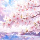 美しい桜と、水面に浮かぶ花びら／背景画像／フリー素材