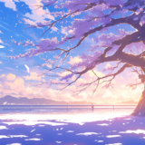 夕日を受ける桜と、遠くの山々／背景画像／フリー素材
