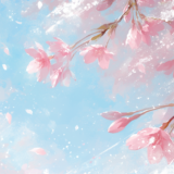 青空に浮かぶ桜と花びら／背景画像／フリー素材