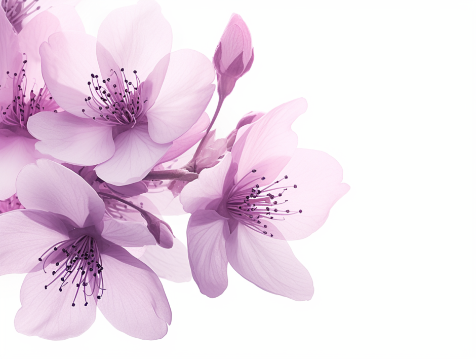 紫がかった桜の花びらと蕾