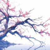 水際に立つ和風の桜の木｜背景画像