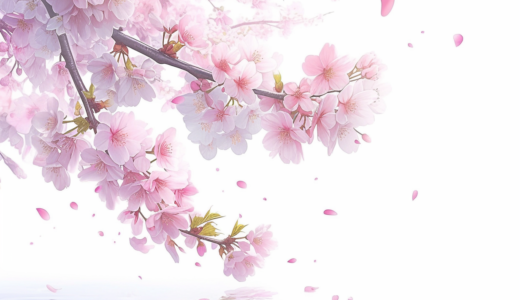 桜と舞う花びら。水面に映る桜。｜背景画像｜無料イラスト素材