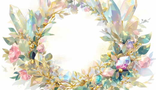 宝石と美しい草花のフレーム｜飾り枠画像｜無料イラスト素材