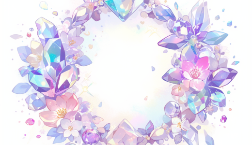 宝石と美しい花々のフレーム｜飾り枠画像｜無料イラスト素材