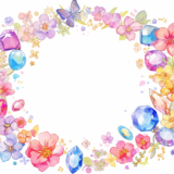 花・蝶・宝石のフレーム／飾り枠画像／フリーイラスト素材