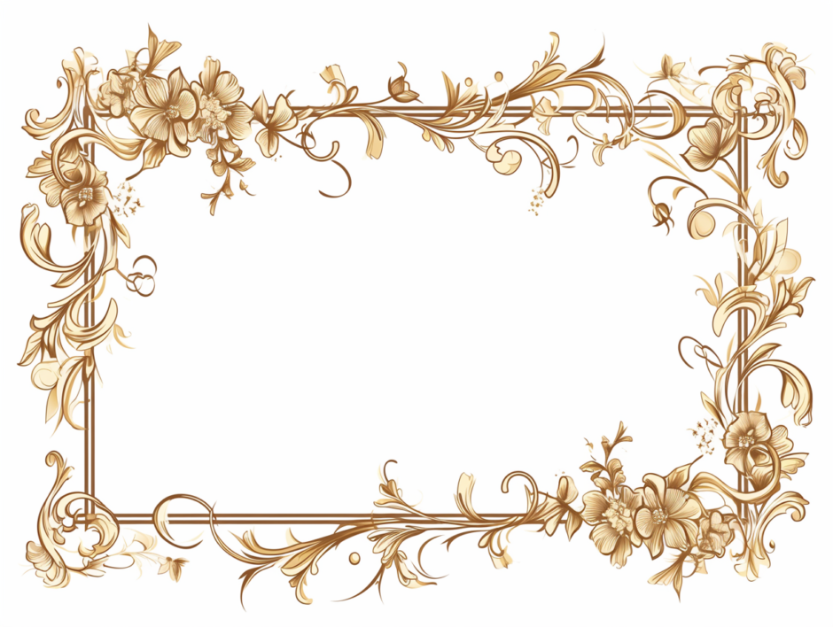 ゴールドと花のフレーム／飾り枠画像／フリーイラスト素材