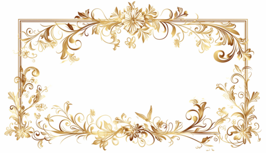 花や植物の黄金色の豪華な枠（フレーム）｜飾り枠画像｜無料イラスト素材