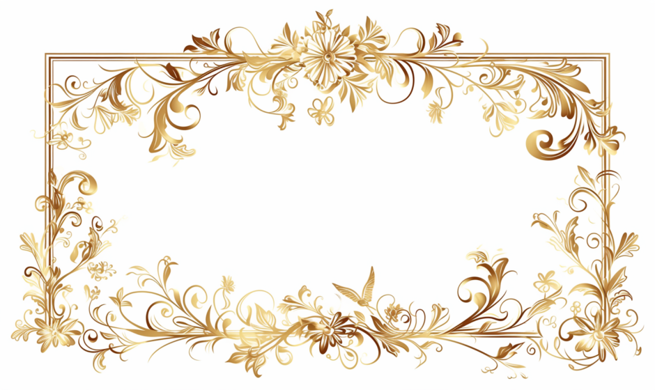 花や植物の黄金色の豪華な枠（フレーム）／枠・背景画像／フリー素材