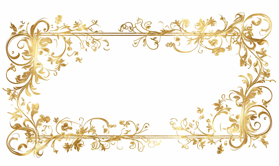 花の飾りの黄金色の美しいフレーム／枠・背景画像／フリー素材