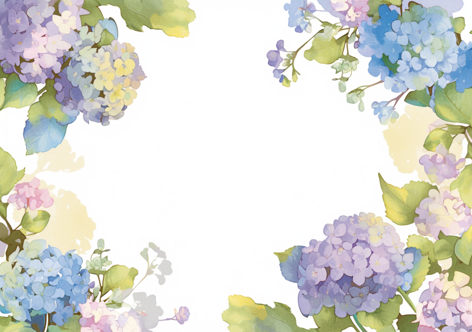 紫陽花（あじさい）のフレーム／飾り枠画像／フリーイラスト素材