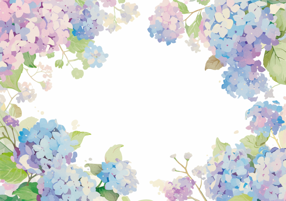 紫陽花（あじさい）の梅雨フレーム／飾り枠画像／フリーイラスト素材