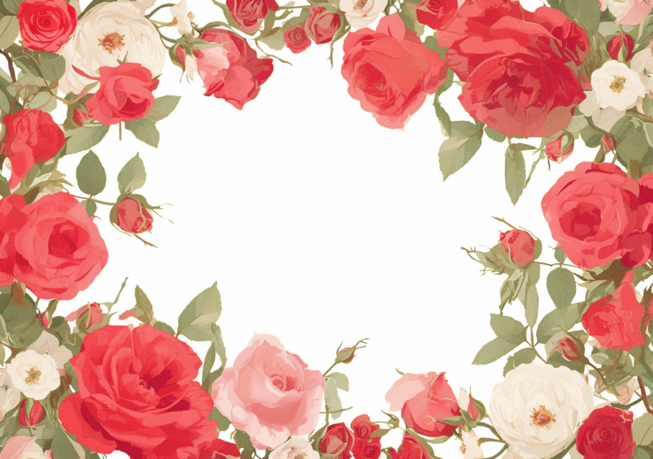 薔薇（バラ）のフレーム／飾り枠画像／フリーイラスト素材
