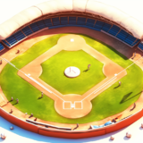 野球盤のような野球場｜アイソメトリック３D画像｜無料イラスト素材
