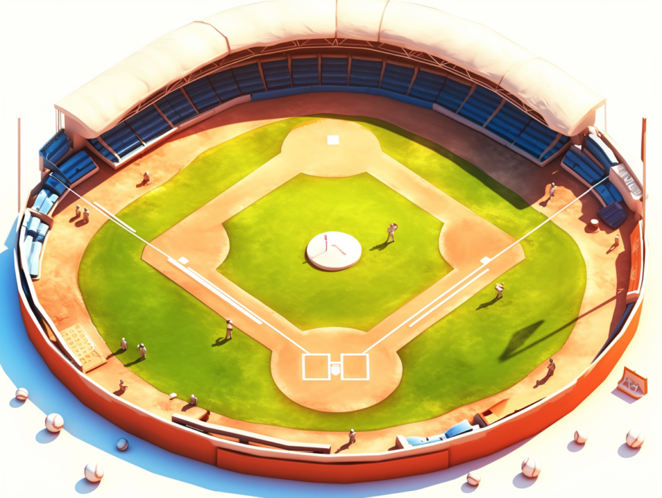 野球盤のような野球場／アイソメトリック３D画像／フリーイラスト素材