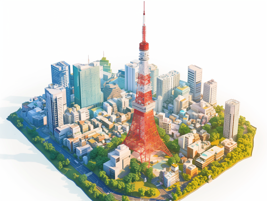 東京タワー／アイソメトリック３D画像／フリーイラスト素材