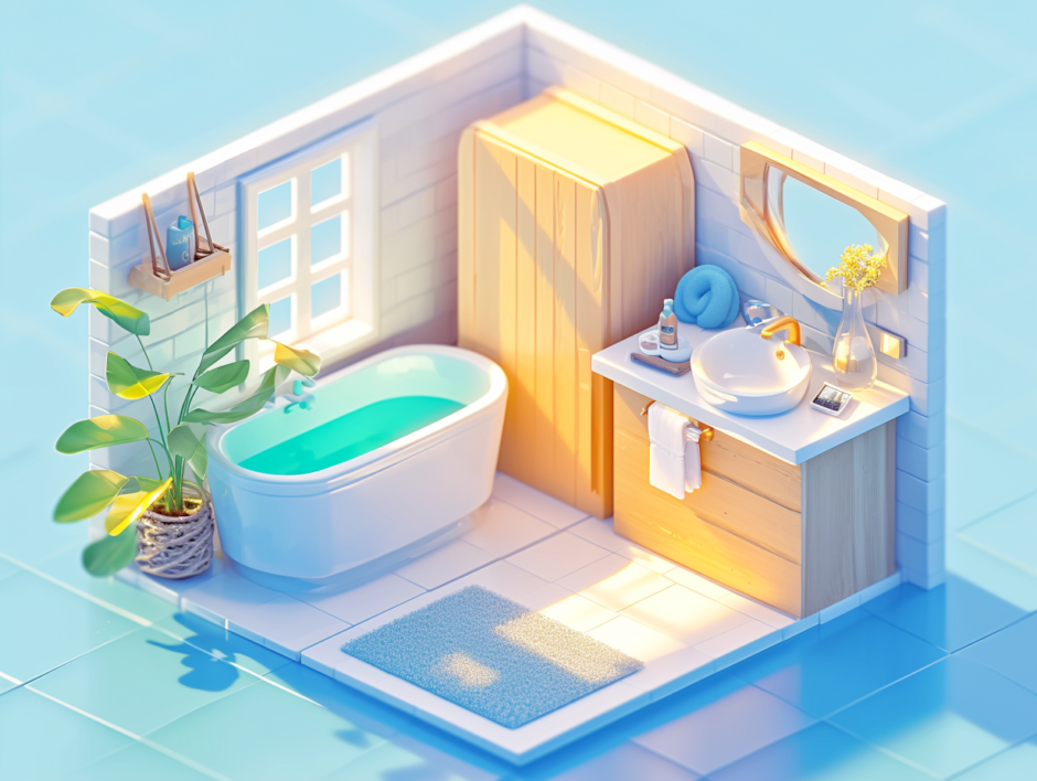 浴室・バスルーム・お風呂／アイソメトリック３D画像／フリーイラスト素材