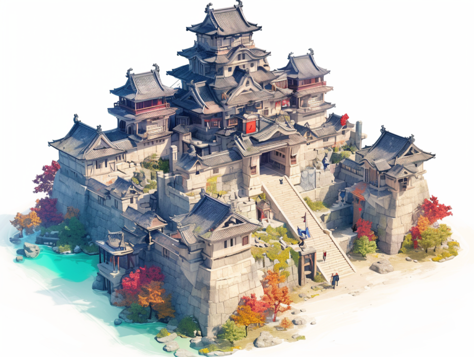 日本の城／アイソメトリック３D画像／フリーイラスト素材