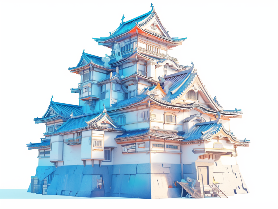 日本のお城。３D風／建物画像／フリーイラスト素材