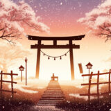 桜と鳥居の幻想的な光景｜背景画像｜無料イラスト素材