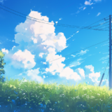 夏空と花や木々｜背景画像｜無料イラスト素材