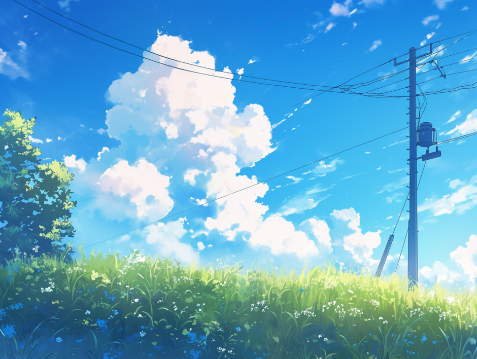 夏空と花や木々／背景画像／フリーイラスト素材