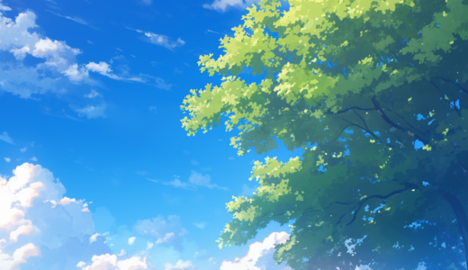 背景に使える夏空・入道雲と緑まぶしい木｜背景画像｜無料イラスト素材