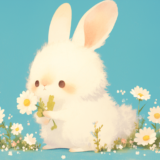 鍋料理に入れる春菊を摘むウサギ｜動物イラスト画像｜フリー素材
