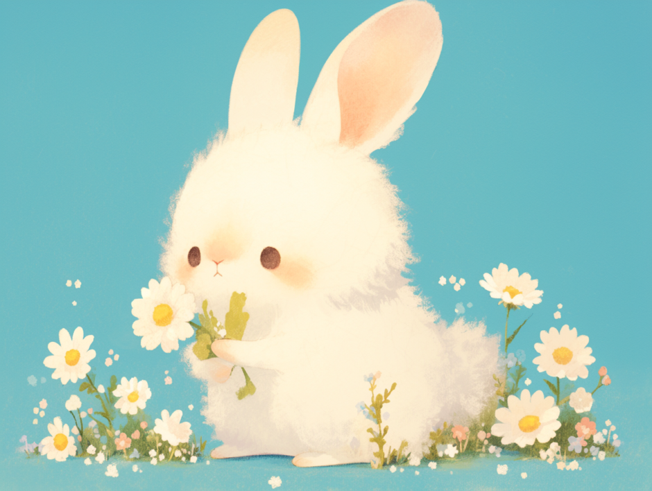 鍋料理に入れる春菊を摘むウサギ｜動物イラスト画像｜フリー素材