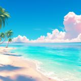 ヤシの木と海が美しい南国の優雅で美しいビーチ｜背景イラスト画像｜フリー素材