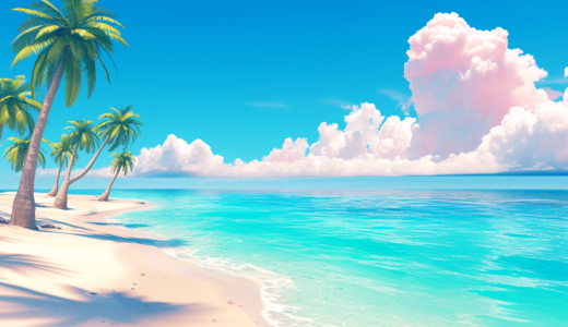 ヤシの木と海が美しい南国の優雅で美しいビーチ｜背景画像｜無料イラスト素材