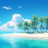 ヤシの木と海が美しい南国の無人島みたいな美しいビーチ｜背景イラスト画像｜フリー素材