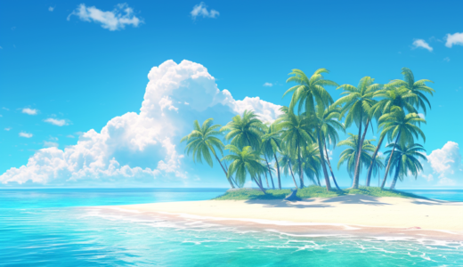 ヤシの木と海が美しい南国の無人島みたいな美しいビーチ｜背景画像｜無料イラスト素材