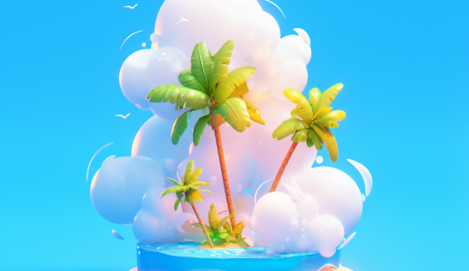 モクモクと白い雲が湧きたつ無人島っぽい南国のビーチ｜アイソメトリック３D画像｜無料イラスト素材