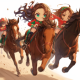 競走馬を駆る女性騎手たちの日頃の恨みを込めた熱く激しい闘い｜動物イラスト画像｜無料素材