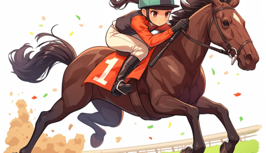 サラブレッドに騎乗する期待の若手女性騎手｜動物イラスト画像｜無料素材